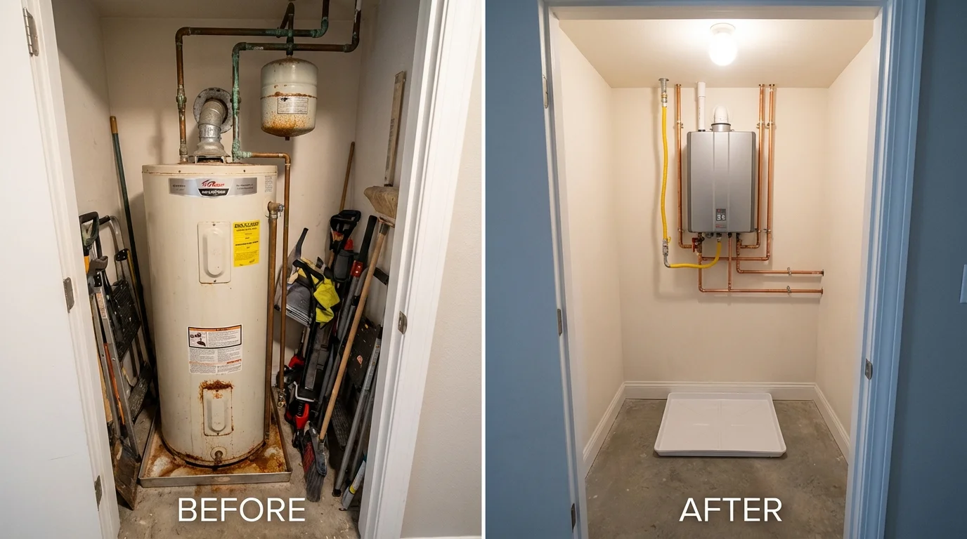 Tank water heater versus wall-mounted tankless unit comparison for Montevideo, MN homeowners